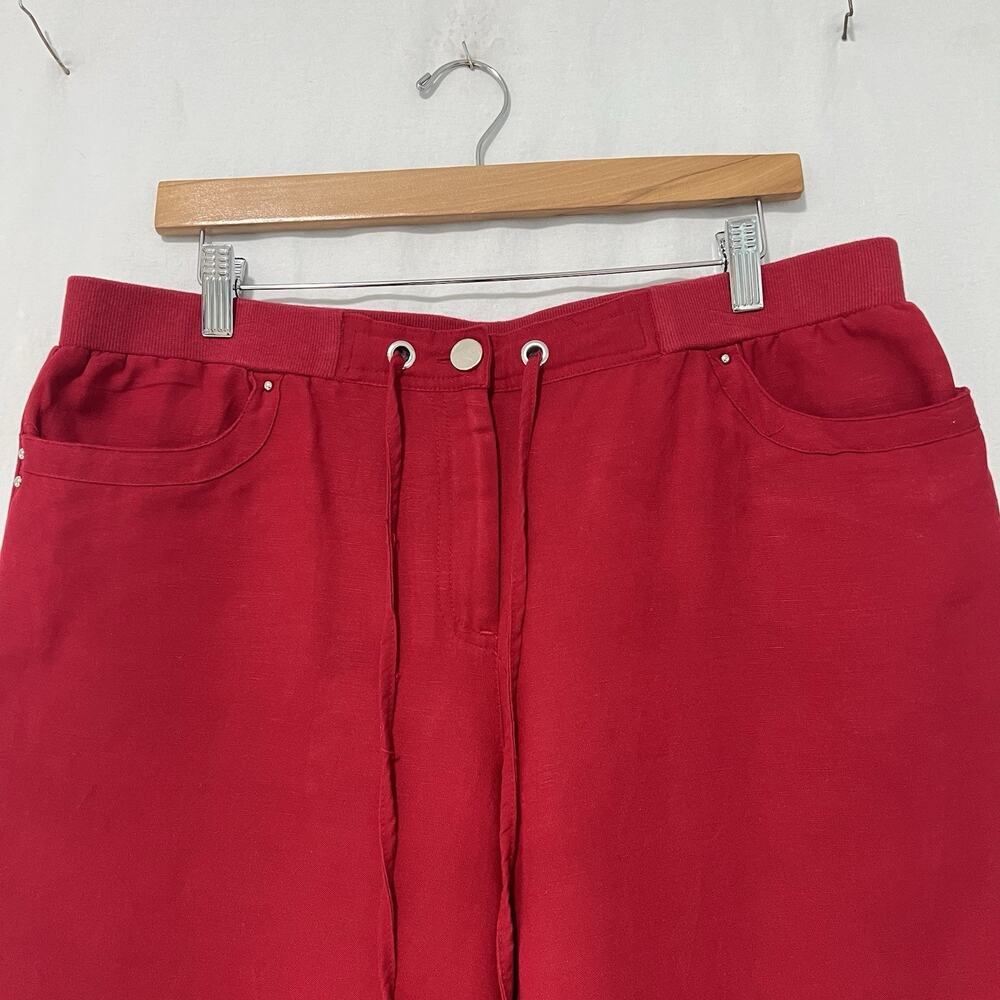 JM Collection Linen Blend Pants Woman L Pockets Red Wide Leg Resort Vacation - Picture 2 of 12
